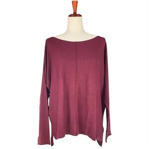 EILEEN FISHER Pullover Tencel Organic Cotton Silk Sweater Burgundy Maroon Size M